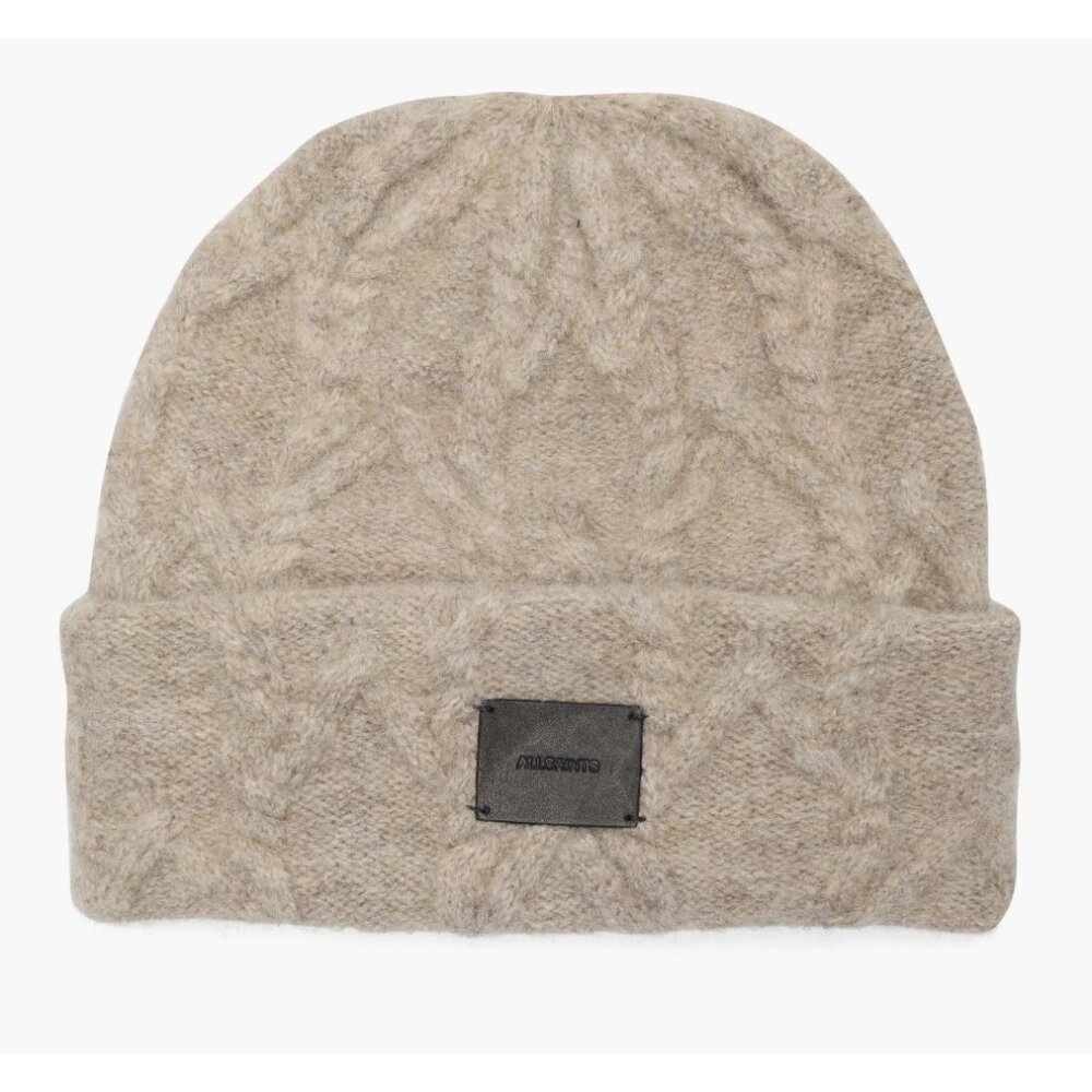 AllSaints Cable Knit Beanie Hat Ganache Brown Marl